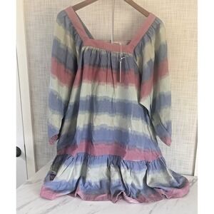 Outerknown Astrid Dress Blue Pink Striped Swing Organic Cotton Womens Med BxEE